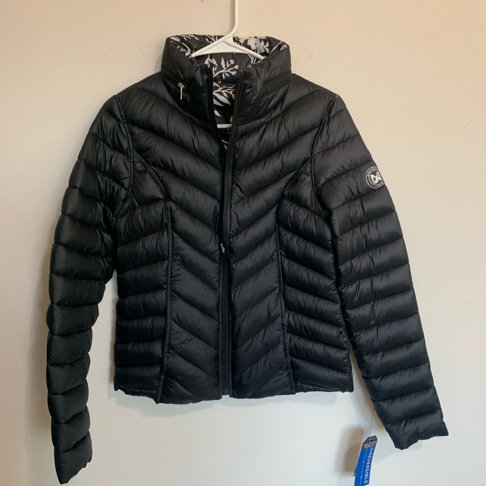 New Nautica Reversible‎ Packable Navy Blue Quilted Puffer Jacket Women Small